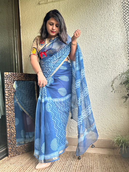 INDIGO AKOLA KOTA DORIA HANDBLOCK SARI