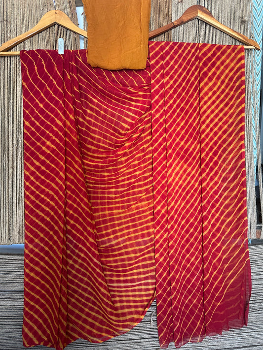 MAROON WITH CONTRAST BLOUSE LEHERIYA HANDCRAFTED CHIFFON SARI CL-9