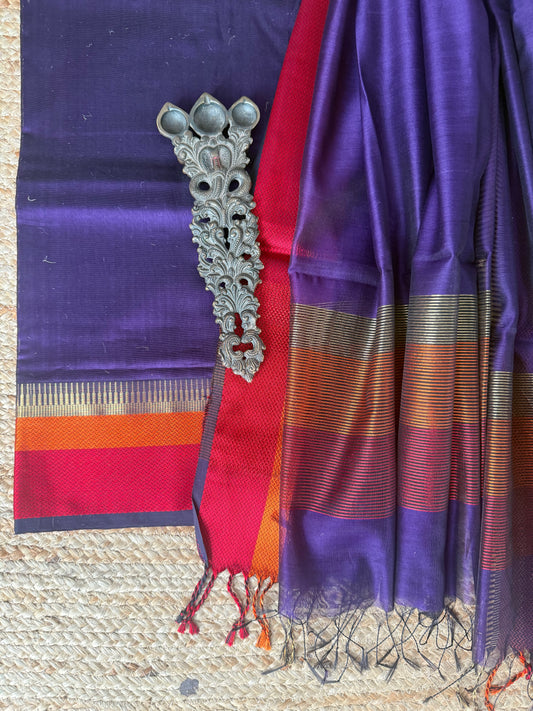 Purple maheshari border silk handloom kurta set