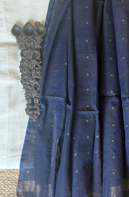 WHITE HAND WOVEN JAMDANI MULL COTTON KURTA WITH SEQUENCE DUPATTA