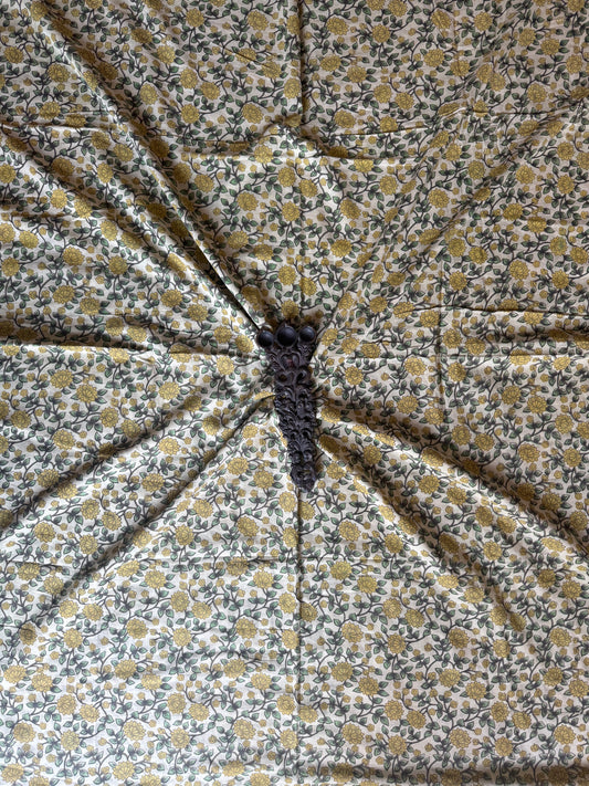 BEIGE GREEN AJRAKH COTTON HANDBLOCK KURTA FABRIC