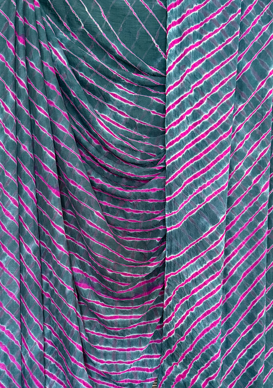 IRON GRAY MULTI LEHERIYA HANDCRAFTED CHIFFON SARI CL -204