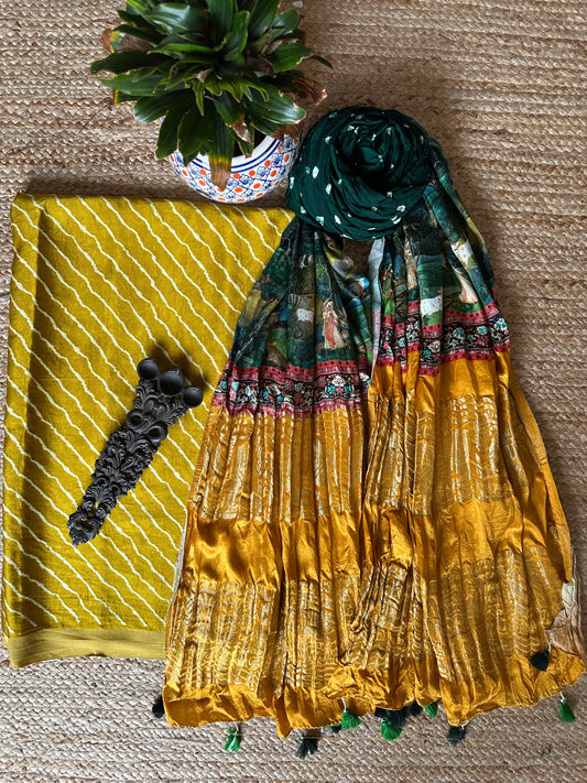 MUSTARD YELLOW KURTA WITH BANDHANI PATOLA HANDCRAFTED MODAL SILK DUPATTAS PS-10101