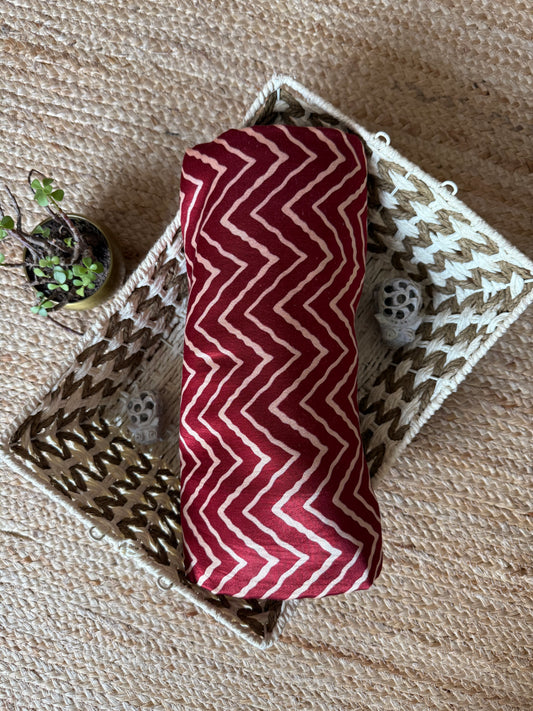 MAROON ZIGZAG MASHRU SILK FABRIC MSF- 14