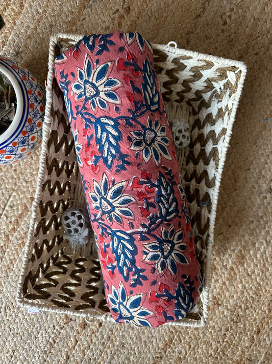 Puce pink jaypuri handcrafted natural dye printed fabric