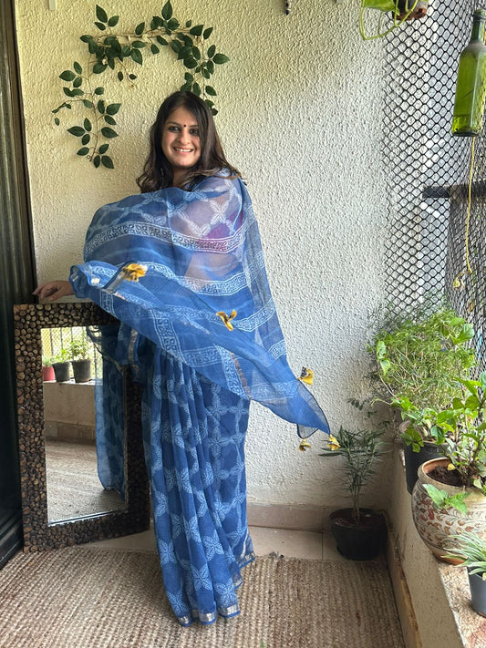 INDIGO AKOLA KOTA DORIA HANDBLOCK SARI