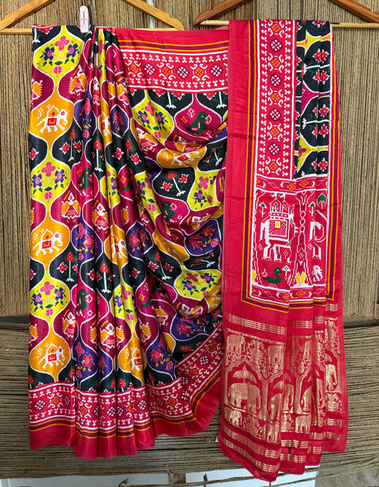 RED MULTICOLOUR MODAL SILK PATOLA SARI WITH ZARI BORDER
