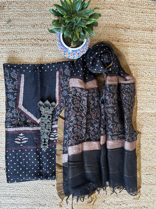 BLACK AJRAKH SILK HANDBLOCK SUIT SET AL-101