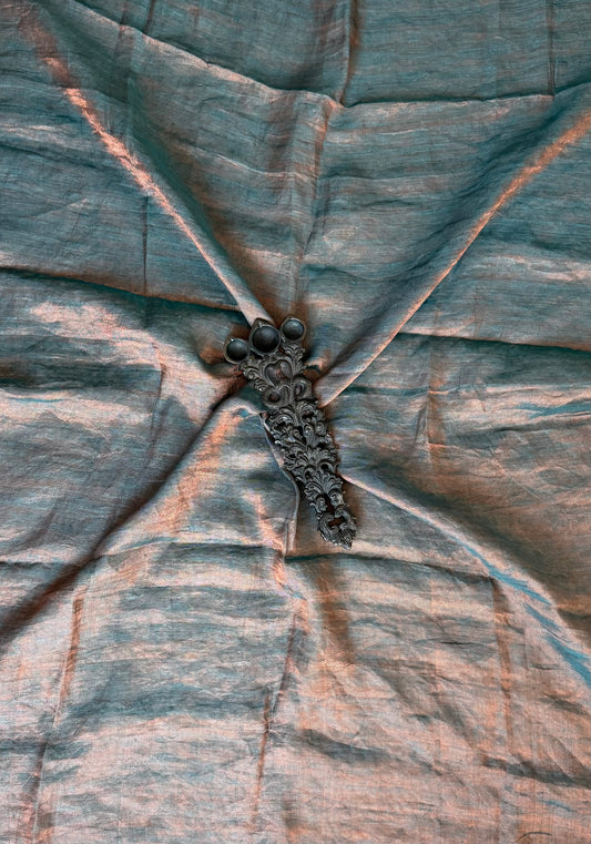 BLUE & GOLD METALLIC LINEN BLOUSE PIECE