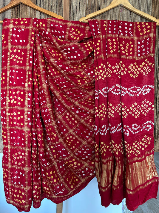 RED MODAL SILK GHARCHOLA BANDHANI SARI BS- 61