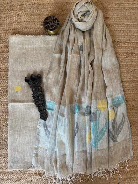 BEIGE JAMDANI LINEN KURTA SET LJS-206