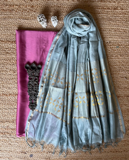 PINK MODAL SILK KURTA WITH APPLIQUE HANDCRAFTED COTTON DUPATTA SET