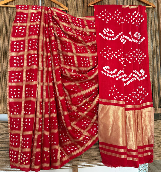 Shiraz Red modal silk gharchola bandhani sari bs- 70
