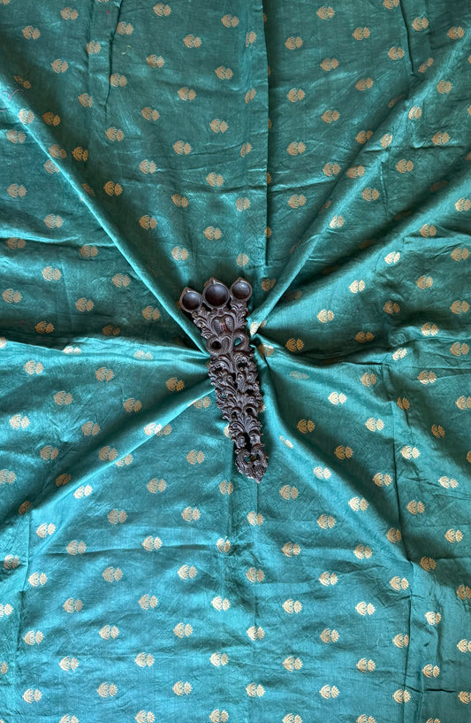 TEAL GREEN SILK BANARASI BUTTI UN STITCHED BLOUSE PIECE