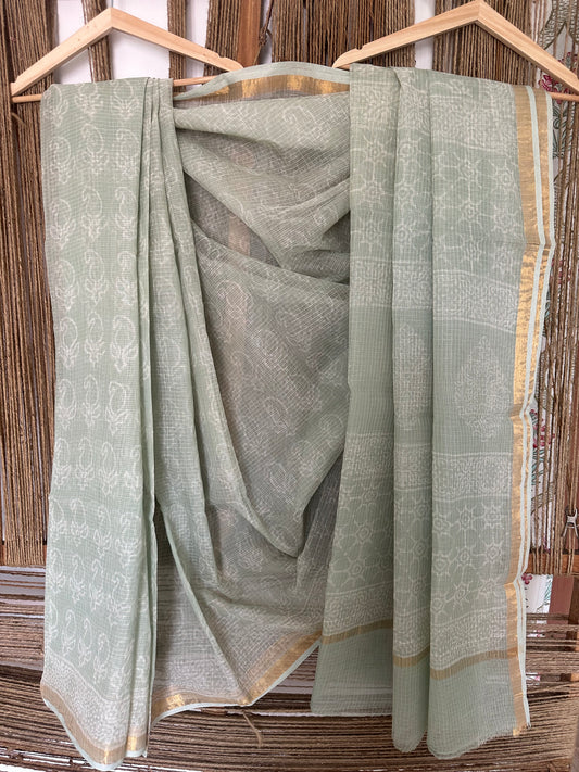 GLACIAL GREEN AKOLA KOTA DORIA HANDBLOCK SARI