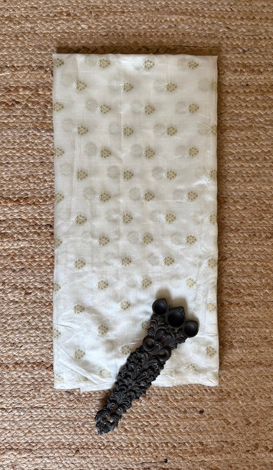 WHITE PURE SILK KADWA BUTTI UN STITCHED BLOUSE PIECE