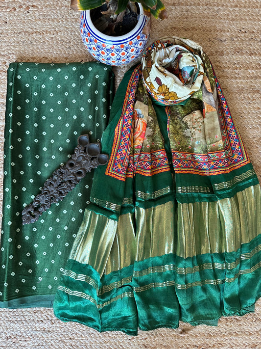 GREEN MODAL SILK KURTA WITH PATOLA PRINT MODAL SILK DUPATTAS PS-10107