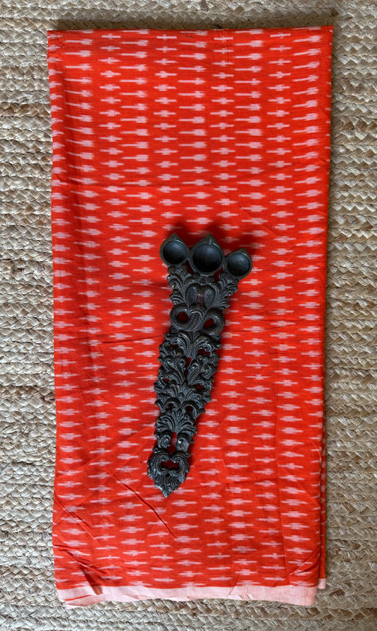 ORANGE IKKAT COTTON HANDBLOCK KURTA FABRIC