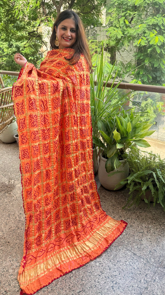 Melon orange gharchola gajji silk handwoven dupatta