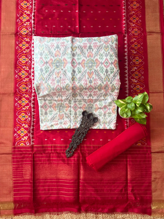 White raw silk ikkat hanwoven kurta with ikkat patola pure silk handwoven dupatta