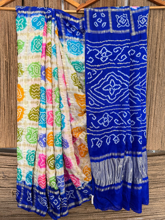 INK BLUE & MULTI COLOUR GAJJI SILK GHARCHOLA RAI BANDHANI GAJJI SARI BS- 2010