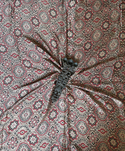 CHIKOO BROWN AJRAKH MODAL HANDCRAFTED NATURAL DYE PRINTED FABRIC MF-1