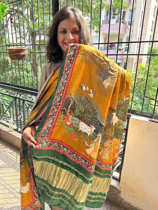 MUSTARD PICHWAI PATOLA PRINT MODAL SILK DUPATTA