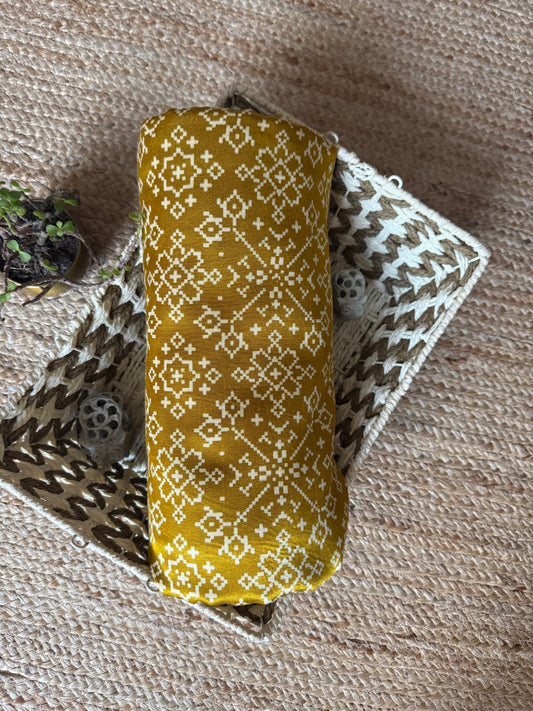 MUSTARD YELLOW PATOLA PRINT MASHRU SILK FABRIC MSF- 19