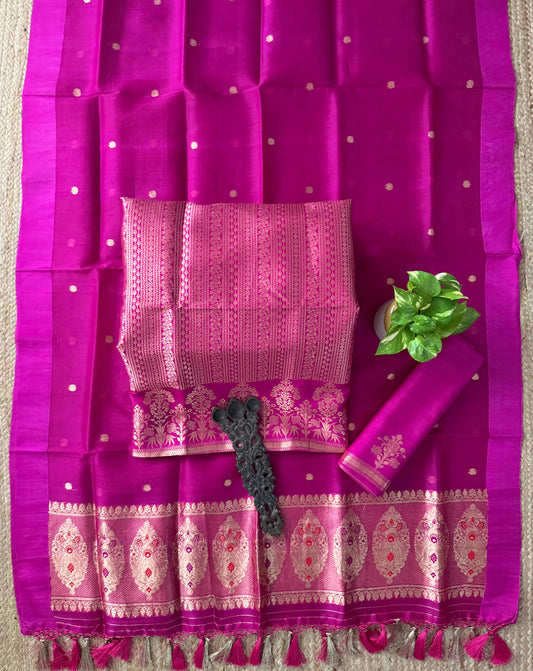 Magenta Pink Shade Chibiya silk brocade kurta certified handloom banarsi kadwa booti with kora dupatta