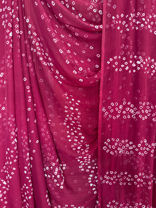 DARK MAROON MULTI LEHERIYA HANDCRAFTED CHIFFON SARI CL -207