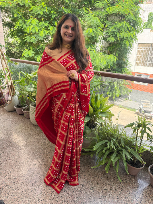 Shiraz Red modal silk gharchola bandhani sari bs- 70