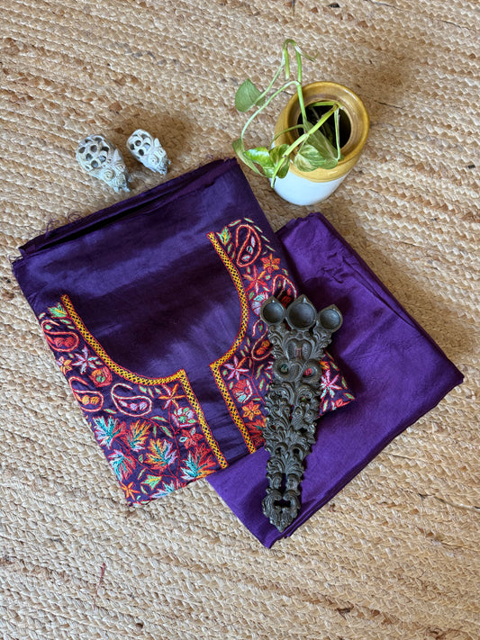 Purple mashru silk hand embroidery kashmiri handembroidery sozni work cord set cs-1