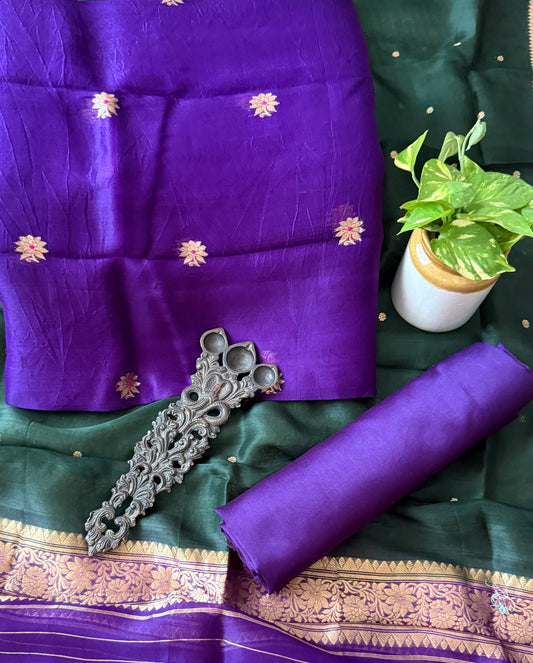 Ripe Plum Purple kora silk certified handloom banarsi kadwa booti three piece suit