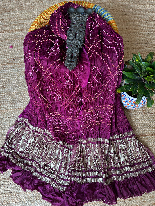 PURPLE PINK SMALL BANDHANI DUPATTA IN GHARCHOLA DESIGN WITH NAKSHI BORDER