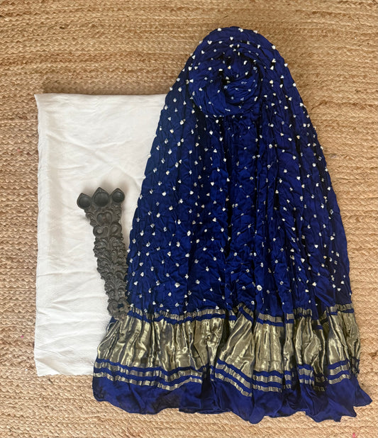 White Modal silk kurta with Bandhani Handcrafted Modal Silk Duppatta