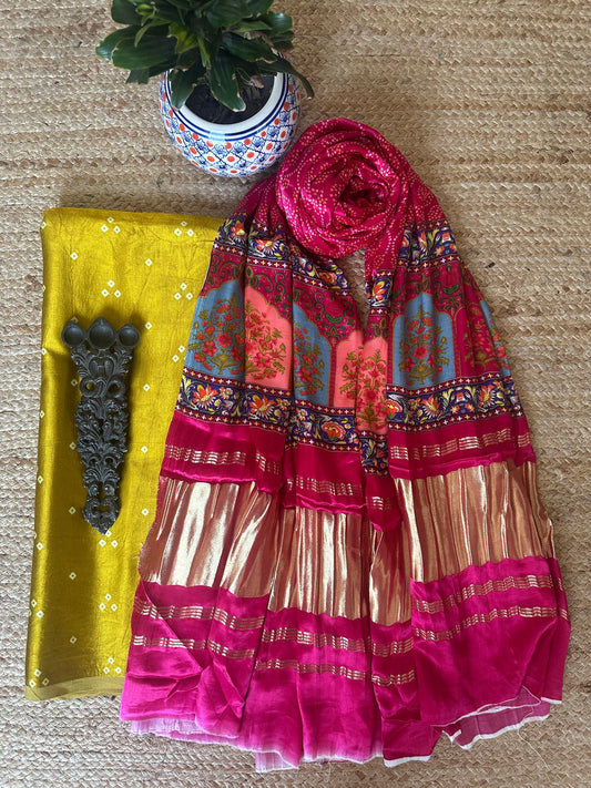 MUSTARD MASHRU SILK KURTA WITH PATOLA HANDCRAFTED MODAL SILK DUPATTA PS- 1050