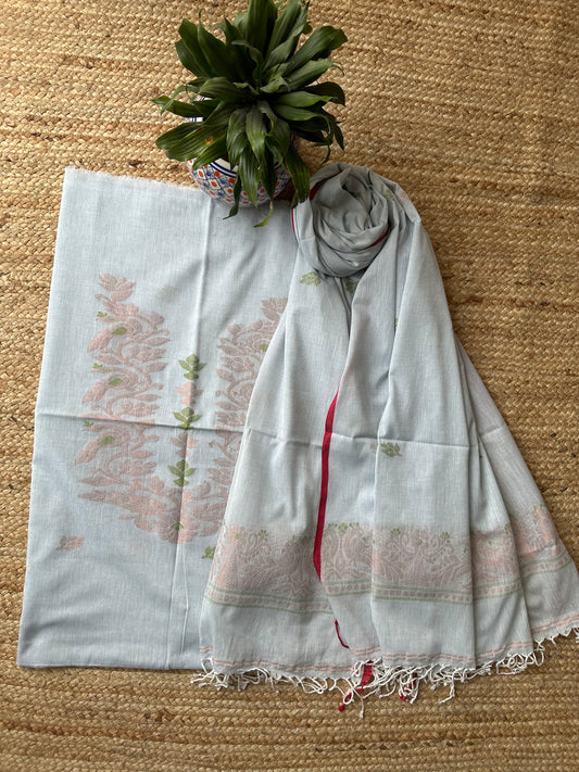 SKY BLUE JAMDANI WOVEN MULL KURTA SET CJS- 7