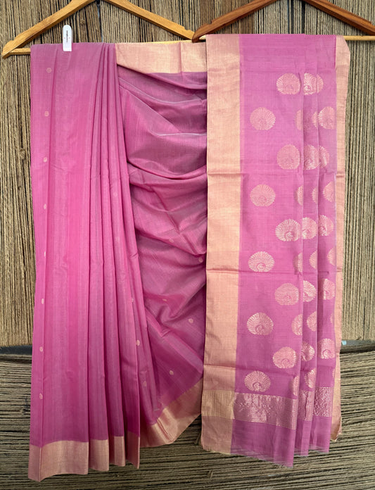 MULBERRY PINK CHANDERI BUTTA WEAVE SILK HANDLOOM SARI