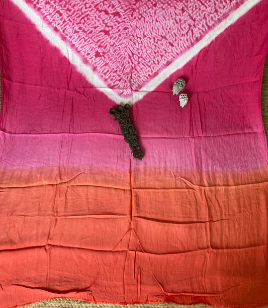 Rani Pink ombré Modal silk Shibori kurta/kaftan material