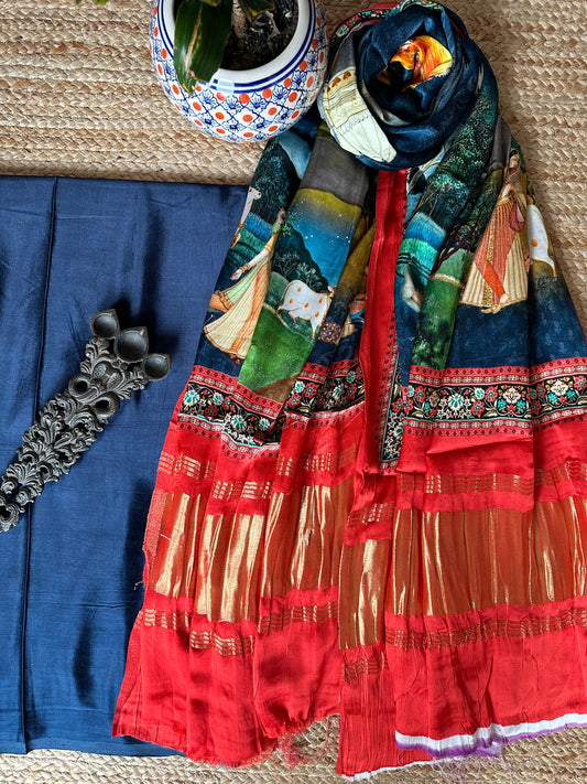 BLUE MASHRU SILK KURTA WITH PATOLA PRINT MODAL SILK DUPATTAS PS-10123