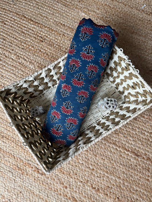 Blue ajrakh modal handcrafted natural dye printed fabric mf-