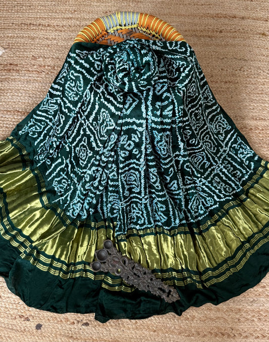 Bottle Green rai bandhani gajji silk Handcrafted Gharchola dupatta