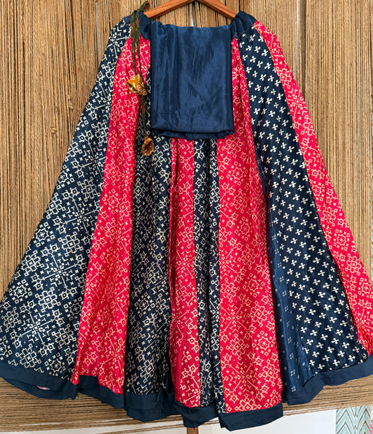 Mustard mashru silk blouse-with bandhani Patola patchwork handcrafted mashru silk Skirt