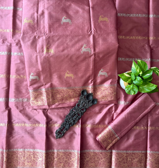 Light Pink Katan silk certified handloom banarsi kadwa booti three piece suit
