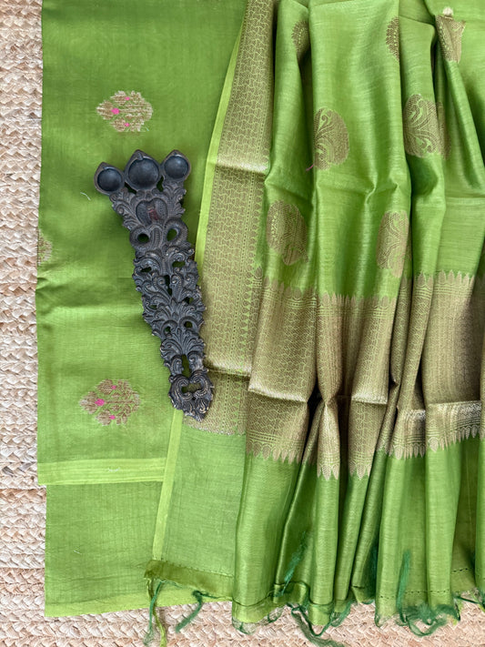 Pistachio Green chanderi handloom banarsi booti three piece suit