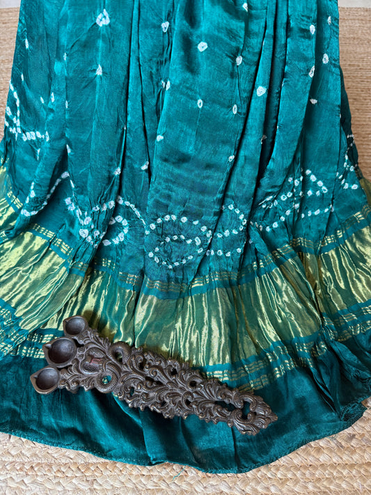 TEAL BLUE MODAL SILK BANDHANI DUPATTA WITH NAKSHI BORDER