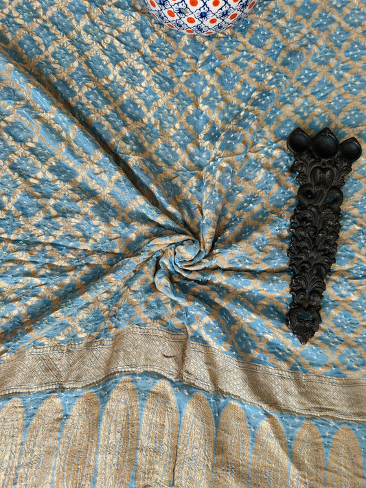 Aero Blue Handwoven NeemZari Bareek Bandhani in Khaddi Georgette dupatta BD-105