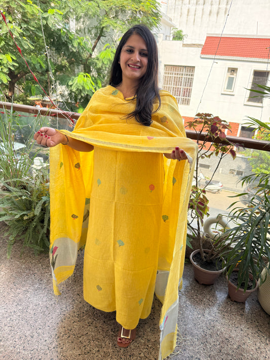 MANGO YELLOW WOVEN LINEN  KURTA SET LJS- 203