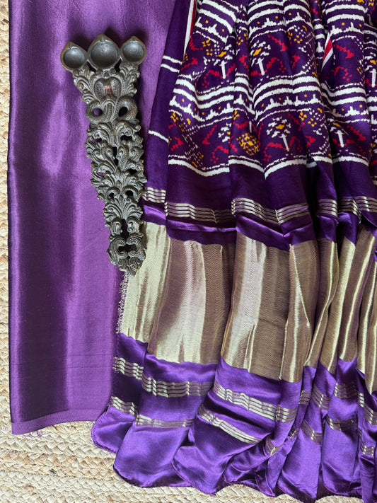 PURPLE SOLID MASHRU SILK KURTA WITH PATOLA HANDCRAFTED MODAL SILK DUPATTA