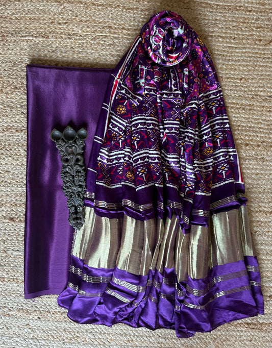 PURPLE SOLID MASHRU SILK KURTA WITH PATOLA HANDCRAFTED MODAL SILK DUPATTA